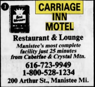 Best Western Manistee Motel (Carriage Inn Motel) - Nov 1987 Ad